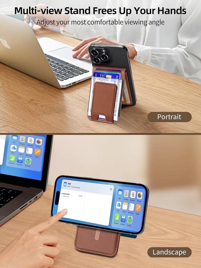 TopMade for MagSafe Wallet Stand with Money Clip, Works with Apple Find My, Magnetic Wallet for iPhone 17/16/15/14/13/12 Series, for iPhone Wallet with Finder Tracker, Brown(Black Elastic Band) - Image 3